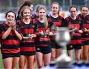 6 March 2024; St Mary's Arklow players after their side's victory in the Bank of Ireland Leinster Rugby Schools Girls’ Junior final match between St Mary's New Ross and St Mary's Arklow at Energia Park in Dublin. Photo by Piaras Ó Mídheach/Sportsfile