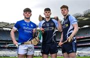 6 March 2024; In attendance at the Masita All-Ireland Post Primary Schools Captains Call at Croke Park in Dublin are, from left, Conor Kelly of Colaiste Mhuire Ballygar, Christian O'Gorman and Shane Fitzgibbon of Scoil Pol Kilfinane. Photo by David Fitzgerald/Sportsfile