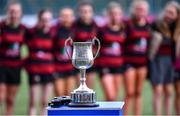6 March 2024; A general view of the cup after the Bank of Ireland Leinster Rugby Schools Girls’ Junior final match between St Mary's New Ross and St Mary's Arklow at Energia Park in Dublin. Photo by Piaras Ó Mídheach/Sportsfile