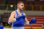 6 March 2024; Jure Simunovic of Slovenia during their Men's 92kg+ Round of 32 bout against Nelvie Raman Tiafack of Germany during day four at the Paris 2024 Olympic Boxing Qualification Tournament at E-Work Arena in Busto Arsizio, Italy. Photo by Ben McShane/Sportsfile