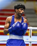 6 March 2024; Jokhu Al-Jaleel Ortega of Trinidad & Tobago during their Men's 51kg Round of 32 bout against Kiaran MacDonald of Great Britain during day four at the Paris 2024 Olympic Boxing Qualification Tournament at E-Work Arena in Busto Arsizio, Italy. Photo by Ben McShane/Sportsfile