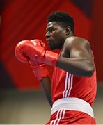 6 March 2024; Diarga Balde of Senegal before his Men's 92kg+ Round of 32 bout against Fernando Arzola of Cuba during day four at the Paris 2024 Olympic Boxing Qualification Tournament at E-Work Arena in Busto Arsizio, Italy. Photo by Ben McShane/Sportsfile