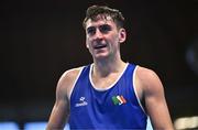 7 March 2024; Aidan Walsh of Ireland after his defeat in their Men's 71kg Round of 32 bout against Wanderson De Oliveira of Brazil during day five at the Paris 2024 Olympic Boxing Qualification Tournament at E-Work Arena in Busto Arsizio, Italy. Photo by Ben McShane/Sportsfile