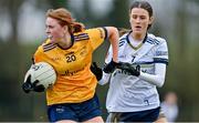 7 March 2024; Emma O'Brien of DCU Dochas Eireann in action against Gemma McGroarty of Ulster University during the 2024 Ladies HEC Lagan Cup final match between DCU Dochas Eireann and Ulster University, Belfast at MTU Cork. Photo by Stephen Marken/Sportsfile