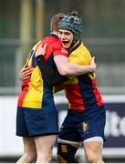 7 March 2024; Giovanni Nostro of St Fintan's High School, right, celebrates with team-mate James Burke after their side's victory in the Bank of Ireland Vinnie Murray Cup final match between St Fintan's High School and The High School at Energia Park in Dublin. Photo by Tyler Miller/Sportsfile