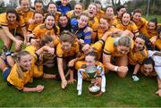 7 March 2024; DCU Dochas Eireann players celebrate after their side's victory in the 2024 Ladies HEC Lagan Cup final match between DCU Dochas Eireann and Ulster University, Belfast at MTU Cork. Photo by Stephen Marken/Sportsfile