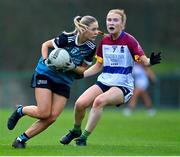 7 March 2024; Nicole Troy of Maynooth University in action against April Harty of University of Limerick during the 2024 Ladies HEC Donaghy Cup final match between Maynooth University and University of Limerick at MTU Cork. Photo by Stephen Marken/Sportsfile