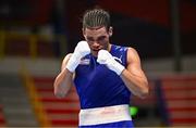 7 March 2024; Erislandy Alvarez of Cuba celebrates victory in their Men's 63.5kg Round of 32 bout against Emilio Garcia of USA during day five at the Paris 2024 Olympic Boxing Qualification Tournament at E-Work Arena in Busto Arsizio, Italy. Photo by Ben McShane/Sportsfile