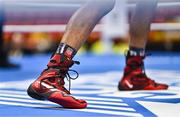 7 March 2024; A detailed view of the boxing boots of Omari Jones of USA during their Men's 71kg Round of 32 bout against Mohamed Rachem of Belgium during day five at the Paris 2024 Olympic Boxing Qualification Tournament at E-Work Arena in Busto Arsizio, Italy. Photo by Ben McShane/Sportsfile