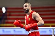 7 March 2024; Mohamed Rachem of Belgium during their Men's 71kg Round of 32 bout against Omari Jones of USA during day five at the Paris 2024 Olympic Boxing Qualification Tournament at E-Work Arena in Busto Arsizio, Italy. Photo by Ben McShane/Sportsfile