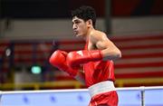 7 March 2024; Emilio Garcia of USA during their Men's 63.5kg Round of 32 bout against Erislandy Alvarez of Cuba during day five at the Paris 2024 Olympic Boxing Qualification Tournament at E-Work Arena in Busto Arsizio, Italy. Photo by Ben McShane/Sportsfile