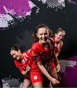 7 March 2024; Players, from left, Keri Loughrey, Jodie Loughrey and Emma Doherty during a Sligo Rovers FC squad portrait session at The Showgrounds in Sligo. Photo by Stephen McCarthy/Sportsfile