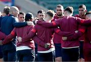 8 March 2024; Alex Mitchell, defence coach Felix Jones, George Martin and Freddie Steward during an England rugby captain's run at Twickenham Stadium in London, England. Photo by Harry Murphy/Sportsfile