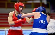 8 March 2024; Stefanie Von Berge of Germany, left, in action against Grainne Walsh of Ireland during their Women's 66kg Round of 32 bout against during day six at the Paris 2024 Olympic Boxing Qualification Tournament at E-Work Arena in Busto Arsizio, Italy. Photo by Ben McShane/Sportsfile