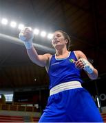 8 March 2024; Grainne Walsh of Ireland celebrates after victory in her Women's 66kg Round of 32 bout against Stefanie Von Berge of Germany during day six at the Paris 2024 Olympic Boxing Qualification Tournament at E-Work Arena in Busto Arsizio, Italy. Photo by Ben McShane/Sportsfile