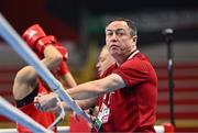 8 March 2024; Germany coach Eddie Bolger, right, during day six at the Paris 2024 Olympic Boxing Qualification Tournament at E-Work Arena in Busto Arsizio, Italy. Photo by Ben McShane/Sportsfile