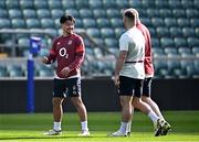 8 March 2024; Marcus Smith, left, during an England rugby captain's run at Twickenham Stadium in London, England. Photo by Harry Murphy/Sportsfile