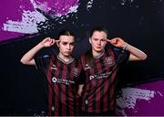 5 March 2024; Savannah Kane, left, and Aoibhe Brennan during a Bohemians squad portrait session at DCU Sports Complex in Dublin. Photo by Piaras Ó Mídheach/Sportsfile