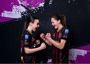 5 March 2024; Savannah Kane, left, and Aoibhe Brennan during a Bohemians squad portrait session at DCU Sports Complex in Dublin. Photo by Piaras Ó Mídheach/Sportsfile