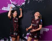 5 March 2024; Sarah McKevitt, left, and Katie Malone during a Bohemians squad portrait session at DCU Sports Complex in Dublin. Photo by Piaras Ó Mídheach/Sportsfile