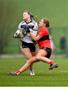 8 March 2024; Ali Sherlock of Ulster University is fouled by Amy McDonagh of University College Cork during the 2024 Ladies HEC O’Connor Cup semi-final match between University College Cork and Ulster University at MTU Cork. Photo by Stephen Marken/Sportsfile
