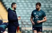 8 March 2024; Head coach Andy Farrell, left, in conversation with Iain Henderson during an Ireland rugby captain's run at Twickenham Stadium in London, England. Photo by Harry Murphy/Sportsfile