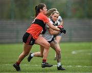 8 March 2024; Paige Smyth of Ulster University in action against Mary O'Connell of University College Cork during the 2024 Ladies HEC O’Connor Cup semi-final match between University College Cork and Ulster University at MTU Cork. Photo by Stephen Marken/Sportsfile