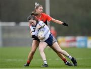 8 March 2024; Amy Garland of Ulster University in action against Amy McDonagh of University College Cork during the 2024 Ladies HEC O’Connor Cup semi-final match between University College Cork and Ulster University at MTU Cork. Photo by Stephen Marken/Sportsfile