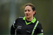 8 March 2024; Referee Sinead McHugh during the 2024 Ladies HEC O’Connor Cup semi-final match between University College Cork and Ulster University at MTU Cork. Photo by Stephen Marken/Sportsfile