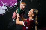 6 March 2024; Julie-Ann Russell and her daughter Rosie, age 8 months, during a Galway United FC squad portrait session at The Galmont Hotel in Galway. Photo by Seb Daly/Sportsfile