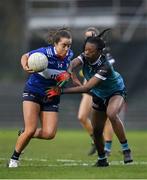 8 March 2024; Danielle O'Leary of MTU Kerry in action against Funmi Talabi of Maynooth University during the 2024 Ladies HEC Giles Cup final match between Maynooth University and MTU Kerry at MTU Cork. Photo by Stephen Marken/Sportsfile