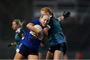 8 March 2024; Caoimhe Evans of MTU Kerry in action against Emma Cronin of Maynooth University during the 2024 Ladies HEC Giles Cup final match between Maynooth University and MTU Kerry at MTU Cork. Photo by Stephen Marken/Sportsfile