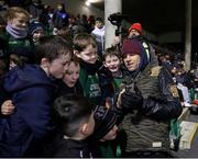 8 March 2024; Former USA international and Premier League star Jay DeMerit with supporters before the SSE Airtricity Men's First Division match between Treaty United and Bray Wanderers at Markets Field in Limerick. Photo by Michael P Ryan/Sportsfile