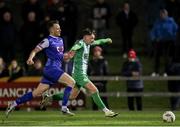 8 March 2024; Callum Thompson of Bray Wanderers in action against Ben O'Riordan of Treaty United during the SSE Airtricity Men's First Division match between Treaty United and Bray Wanderers at Markets Field in Limerick. Photo by Michael P Ryan/Sportsfile