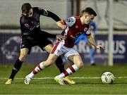 8 March 2024; Brandon Kavanagh of St Patrick's Athletic in action against Andy Boyle of Dundalk during the SSE Airtricity Men's Premier Division match between St Patrick's Athletic and Dundalk at Richmond Park in Dublin. Photo by Piaras Ó Mídheach/Sportsfile