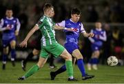 8 March 2024; Thomas Considine of Treaty United in action against Freddie Turley of Bray Wanderers during the SSE Airtricity Men's First Division match between Treaty United and Bray Wanderers at Markets Field in Limerick. Photo by Michael P Ryan/Sportsfile