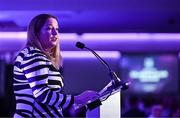 8 March 2024; AIB Head of Marketing Engagement Nuala Kroondijk speaking during the AIB GAA Club Players Awards, held at Croke Park in Dublin. Photo by Sam Barnes/Sportsfile