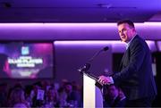 8 March 2024; MC Damian Lawlor speaking during the AIB GAA Club Players Awards, held at Croke Park in Dublin. Photo by Sam Barnes/Sportsfile