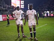 8 March 2024; Junior Kpoku, left, and Olamide Sodeke of England after the U20 Six Nations Rugby Championship match between England and Ireland at The Recreation Ground in Bath, England. Photo by Harry Murphy/Sportsfile