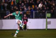 8 March 2024; Sean Naughton of Ireland kicks a conversion with the last kick to draw the U20 Six Nations Rugby Championship match between England and Ireland at The Recreation Ground in Bath, England. Photo by Harry Murphy/Sportsfile