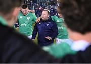 8 March 2024; Ireland head coach Richie Murphy speaks to his players after the U20 Six Nations Rugby Championship match between England and Ireland at The Recreation Ground in Bath, England. Photo by Harry Murphy/Sportsfile