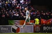 8 March 2024; Shelbourne goalkeeper Conor Kearns celebrates his side's second goal, scored by Gavin Molloy, not pictured, during the SSE Airtricity Men's Premier Division match between Bohemians and Shelbourne at Dalymount Park in Dublin. Photo by Stephen McCarthy/Sportsfile