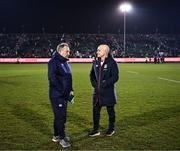8 March 2024; Ireland head coach Richie Murphy and England head coach Mark Mapletoft speak after the U20 Six Nations Rugby Championship match between England and Ireland at The Recreation Ground in Bath, England. Photo by Harry Murphy/Sportsfile
