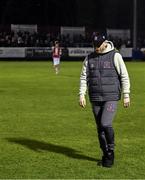 8 March 2024; Dundalk head coach Stephen O'Donnell leaves the pitch after his side's defeat in the SSE Airtricity Men's Premier Division match between St Patrick's Athletic and Dundalk at Richmond Park in Dublin. Photo by Piaras Ó Mídheach/Sportsfile