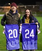 8 March 2024; Former USA international and Premier League star Jay DeMerit who designed the Treaty United jersey, and Treaty United CEO Ciara McCormack after the SSE Airtricity Men's First Division match between Treaty United and Bray Wanderers at Markets Field in Limerick. Photo by Michael P Ryan/Sportsfile