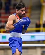 8 March 2024; Uddin Mohammed Hussam of India during their Men's 57kg Round of 32 bout against Jude Gallagher of Ireland during day six at the Paris 2024 Olympic Boxing Qualification Tournament at E-Work Arena in Busto Arsizio, Italy. Photo by Ben McShane/Sportsfile