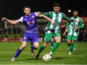 8 March 2024; Ben O'Riordan of Treaty United in action against Harry Groome of Bray Wanderers during the SSE Airtricity Men's First Division match between Treaty United and Bray Wanderers at Markets Field in Limerick. Photo by Michael P Ryan/Sportsfile