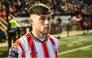 8 March 2024; Adam O'Reilly of Derry City before the SSE Airtricity Men's Premier Division match between Derry City and Waterford at The Ryan McBride Brandywell Stadium in Derry. Photo by Ramsey Cardy/Sportsfile