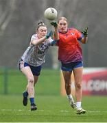 9 March 2024; Jill Johnston of MICL in action against Roisin Rodgers of ATU Sligo during the 2024 Ladies HEC Moynihan Cup final match between Atlantic Technological University Sligo and Mary Immaculate College Limerick at MTU Cork. Photo by Brendan Moran/Sportsfile