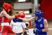 9 March 2024; Miroslava Jedinakova of Slovakia, left, in action against Chelsey Heijnen of Netherlands during their Women's 60kg Semi-finals bout during day seven at the Paris 2024 Olympic Boxing Qualification Tournament at E-Work Arena in Busto Arsizio, Italy. Photo by Ben McShane/Sportsfile